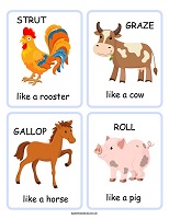 set of 4 move like a animal cards for preschoolers and eyfs printable movement card game