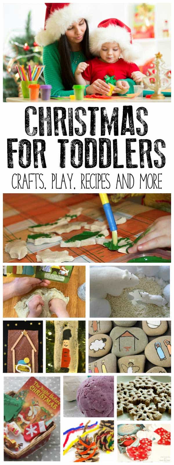 A collage of different Christmas crafts and Activities to do with toddlers at home