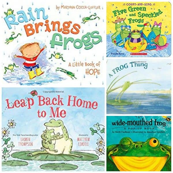 collage of books about frogs for toddlers and preschoolers