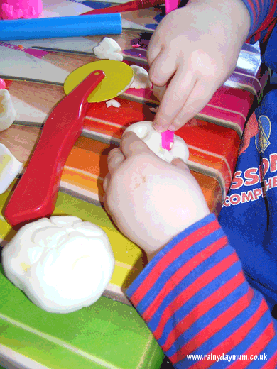 Knife pratice with playdough hard boiled eggs