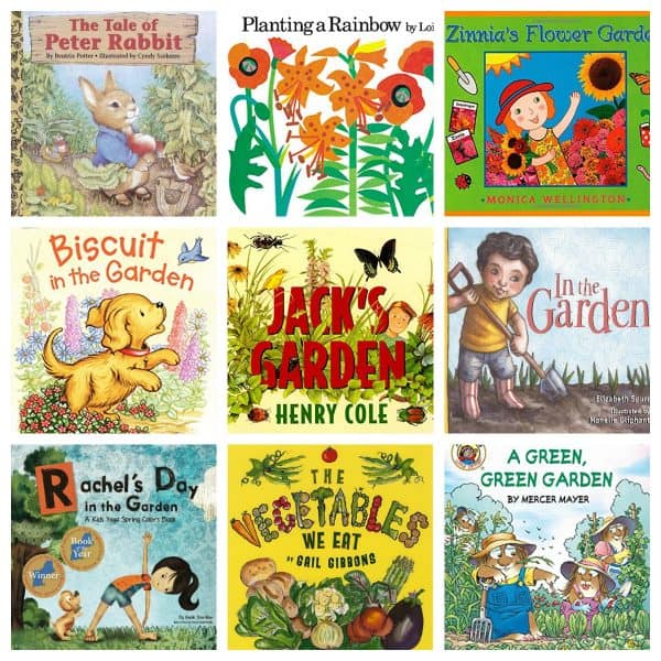Fun fiction and non-fiction garden book ideas for reading along with toddlers and preschoolers in spring and summer or as part of a plant or garden unit.
