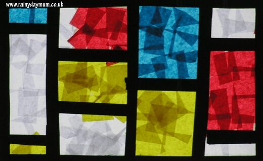 Toddler created Mondrian inspired stained glass window