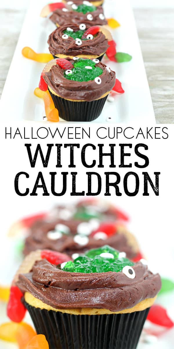 Pinterest image for Halloween Cauldron Cupcakes