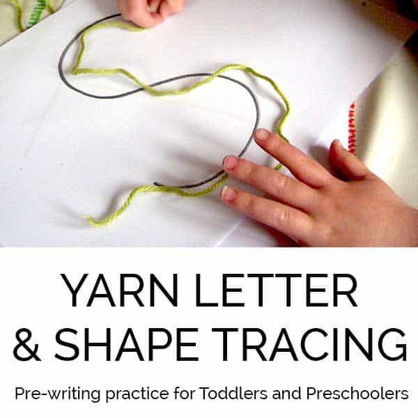 Pre-writing practice for Toddlers and Preschoolers with yarn, shape and letter tracing.