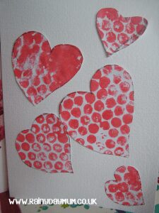Valentines Craft - Bubble Wrap Printed Hearts Card