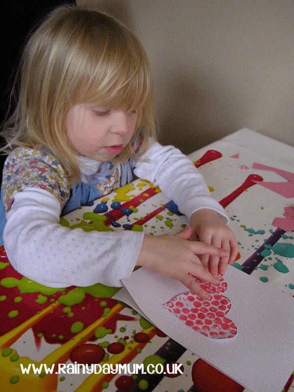 Valentines Card Craft - Bubble Wrap Printed Hearts