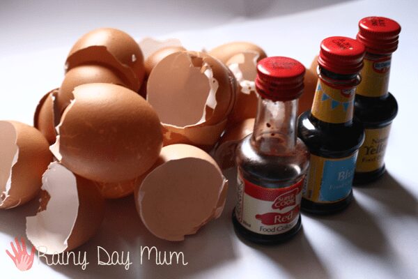 Materials needed for dyeing egg shells