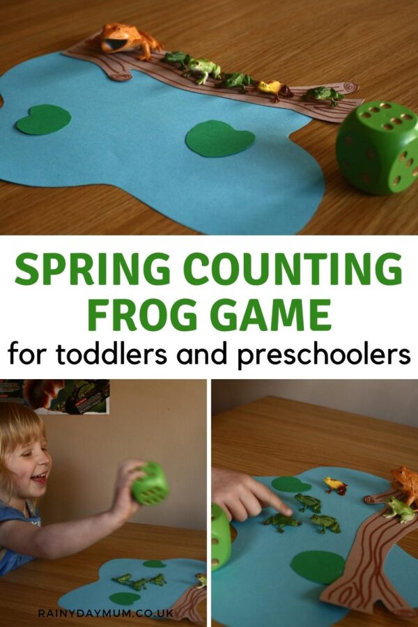 pinterest image for a spring counting frogs game for toddlers and preschoolers from rainy day mum
