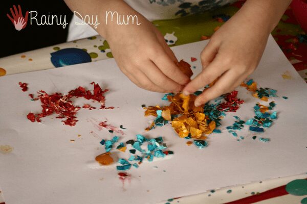 Creating collages from dyed egg shells