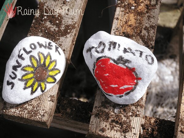 Stone plant markers to make with kids
