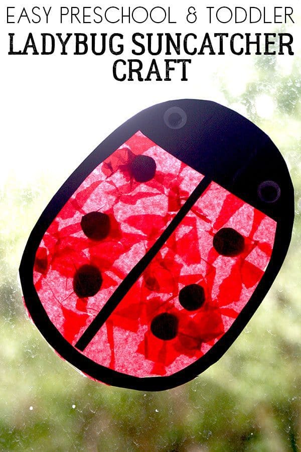 Easy ladybug craft for toddlers and preschoolers to make a pretty suncatcher for the window