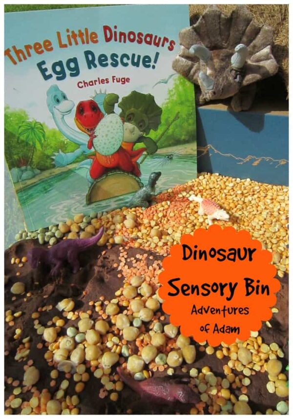 The Little Dinosaurs Egg Rescue - dinosaur sensory bin and special delivery