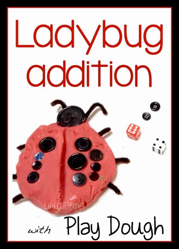 ladybird addition with playdough buttons and dice pinnable image
