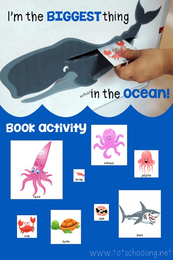 I'm the Biggest Thing in the Ocean Free Printables with lesson plan to bring the story to life and talk to children about sizes as they retell the story.