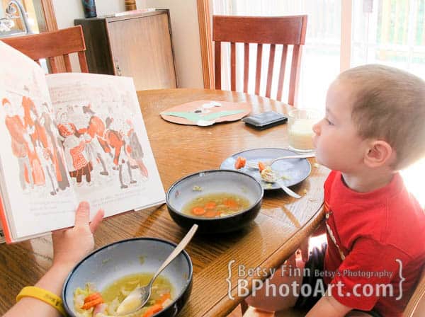 Making Crock Pot Soup with kids to bring alive the book Stone Soup