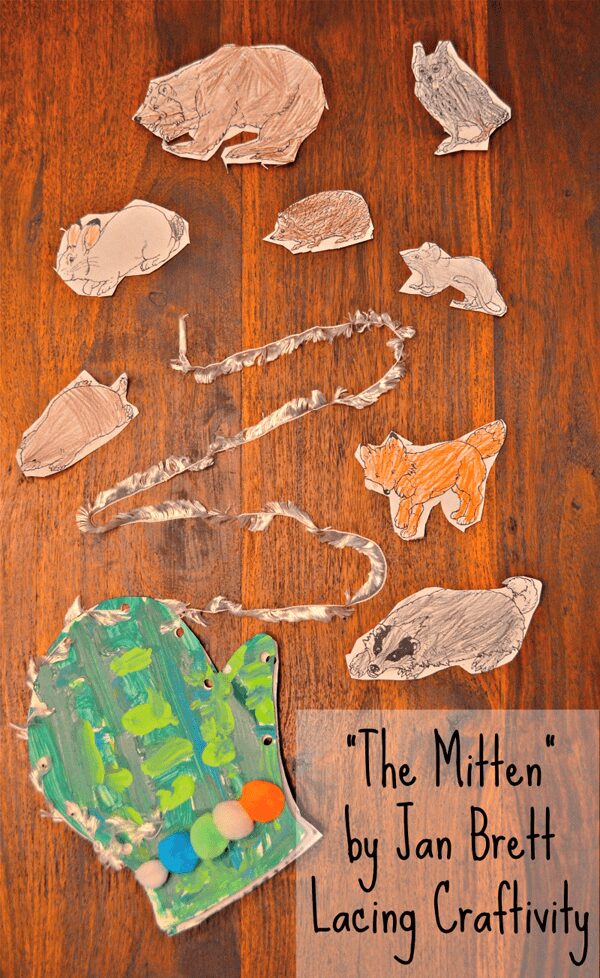 A fine motor lacing activity bringing the book The Mitten alive as part of Story Book Summer on Rainy Day Mum
