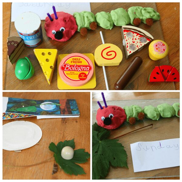 Set up this simple activity for preschoolers based on the book The Very Hungry Caterpillar, create, play and learn the days of the week.