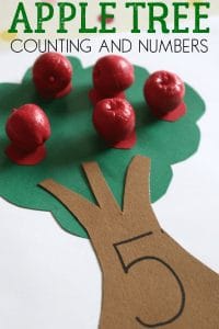 Simple apple themed counting and number recognition activity for toddlers and preschoolers ideal for fall
