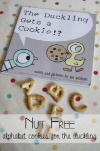Mo Willems nut free alphabet cookies – Duckling gets a Cookie
