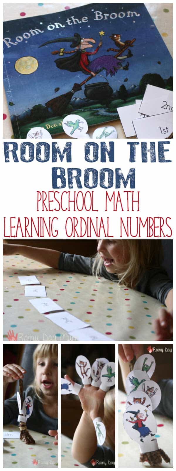 Help children to develop knowledge of Ordinal Numbers using the book Room on the Broom and some playful maths skills using finger puppets and a DIY Broom.