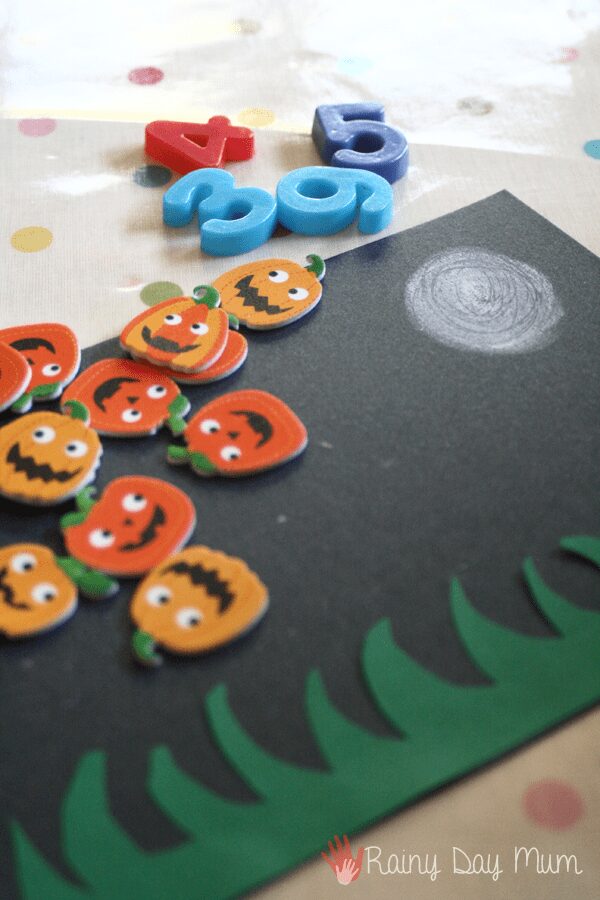 Halloween or fall inspired literacy and numeracy activity based on the Children's rhyme Five Little Pumpkins