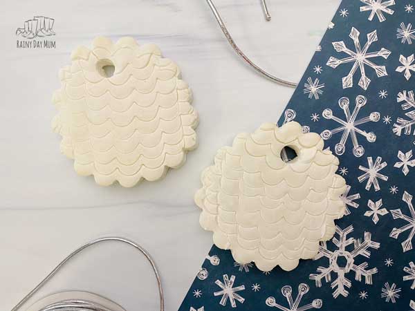 holes added with a straw to the hanging christmas tree Baker's Clay Ornaments