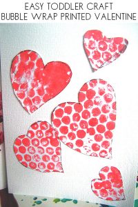 Simple Toddler Valentine’s Card with Bubble Wrap Printed Hearts.