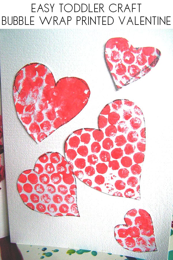 Easy toddler valentine's card to make with bubble wrap printed hearts