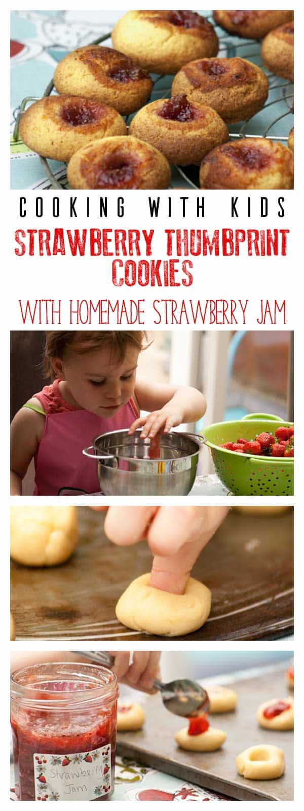 Make these delicious Strawberry Jam Thumbprint Cookies, the recipe includes a homemade strawberry Jam that is so easy to make kids can make it too.