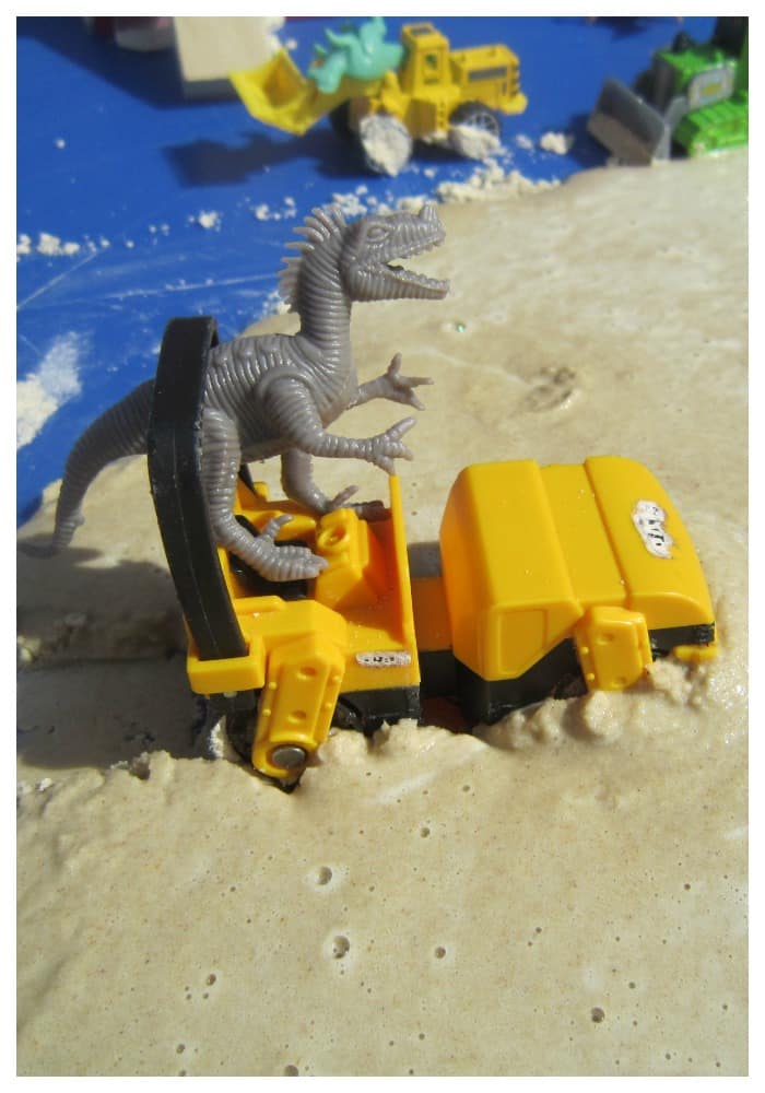 dinosaurs in homemade kinetic sand