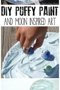 DIY Puffy Paint recipe and space themed artwork using the recipe based on the book If you Decide to go to the Moon by Faith McNulty.