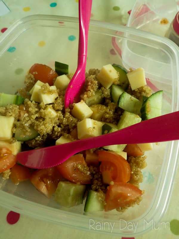 Simple Alternative to Bread lunchbox Quinoa Salad ideal for you or the kids. Easy recipe to make with the kids the night before and delicious