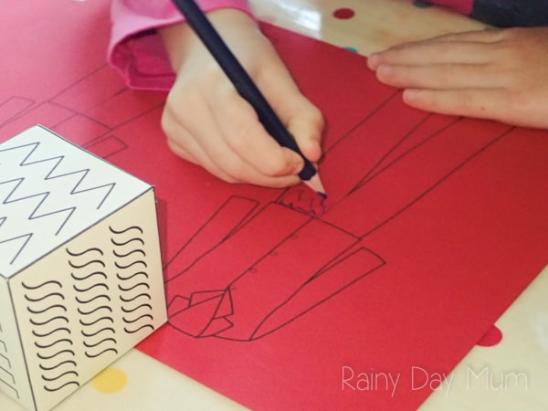 Llama Llama Red Pajama inspired pre-writing activity for preschoolers. Including FREE printable pre-writing pattern dice net to construct and use for this and many more activities