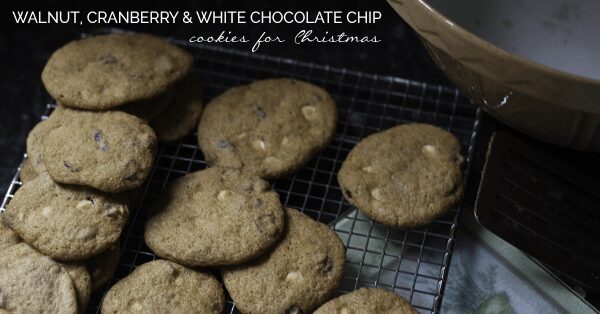 Delicious, quick and easy Christmas Cookie Recipe - walnut, cranberry and white chocolate chip drop cookies