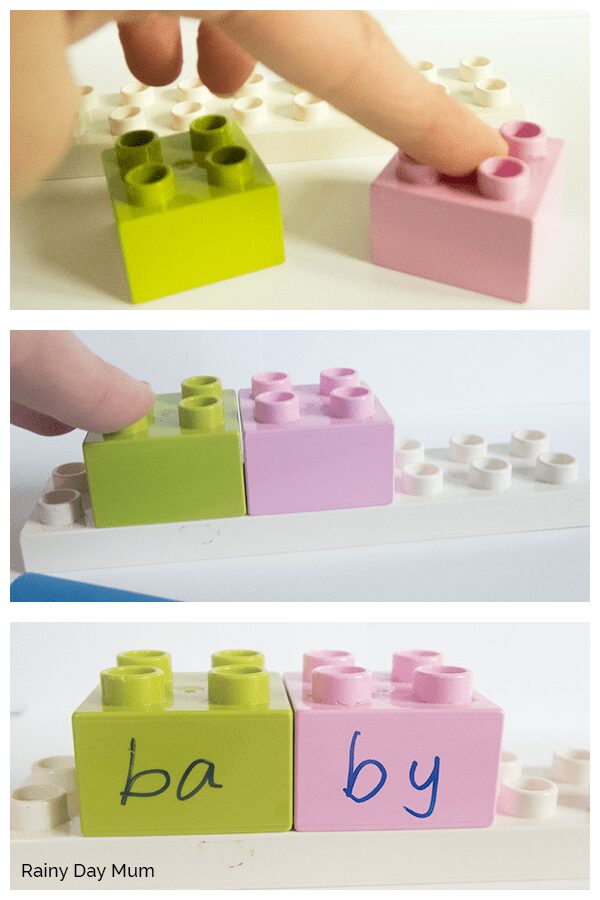 Using LEGO Duplo to divide up words and build with syllables a fun hands on activity to work with early elementary kids