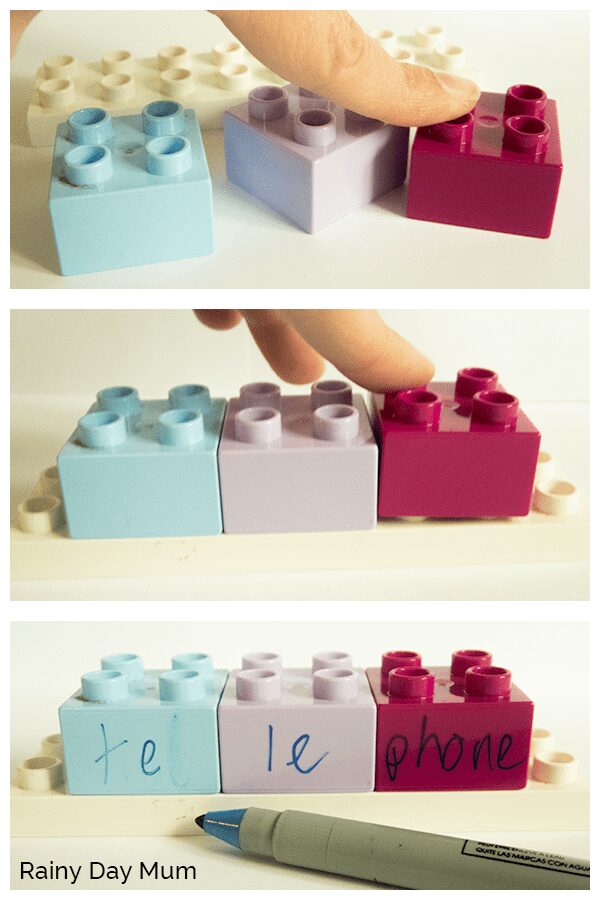 Using LEGO Duplo to divide up words and build with syllables a fun hands on activity to work with early elementary kids