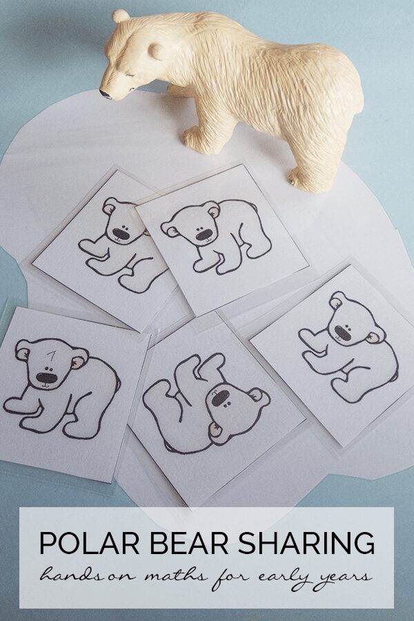 Hands-on Math activity for early years with the theme of Tundra or Polar Animals, sharing and halving polar bear cubs