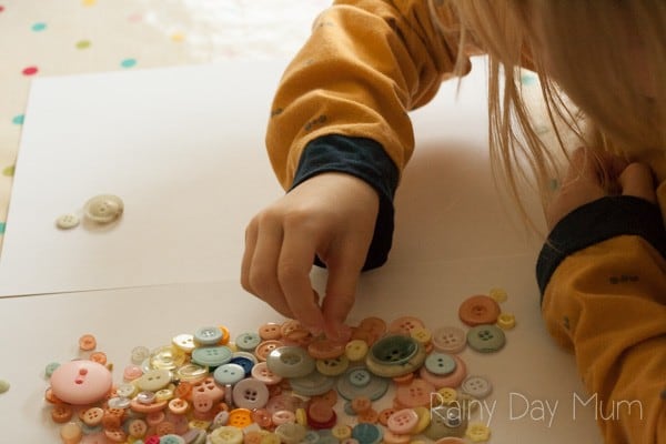 Use buttons to create letters to help young children to recognise the shapes and names of the letters as they build each letter themselves.