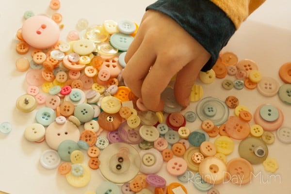 Use buttons to create letters to help young children to recognise the shapes and names of the letters as they build each letter themselves.