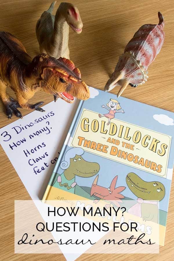 Ideas for quick and easy questions to as for some preschool Dinosaur Maths ideal when playing with children at home or in a classroom setting.
