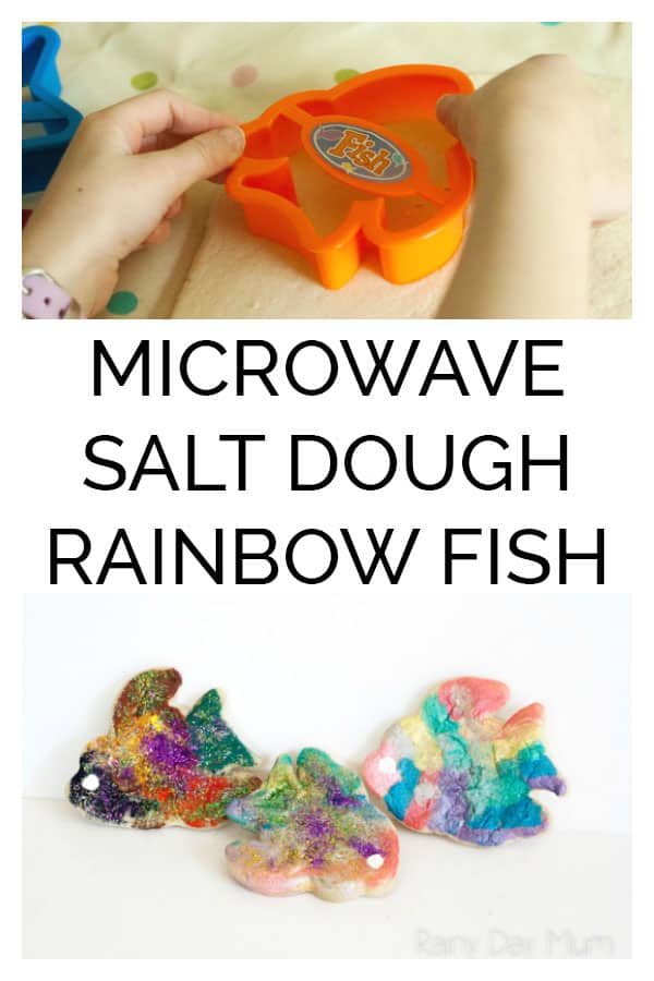 Microwave Salt Dough Recipe and cute rainbow fish craft. Ideal for making with your kids or in a classroom as instead of waiting hours for the salt dough to dry out it's ready in minutes to paint and decorate.