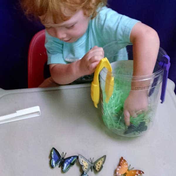Simple Bug themed sensory bin ideal for toddlers and preschoolers to work on fine motor skills as well as a little bug exploring at the same time.