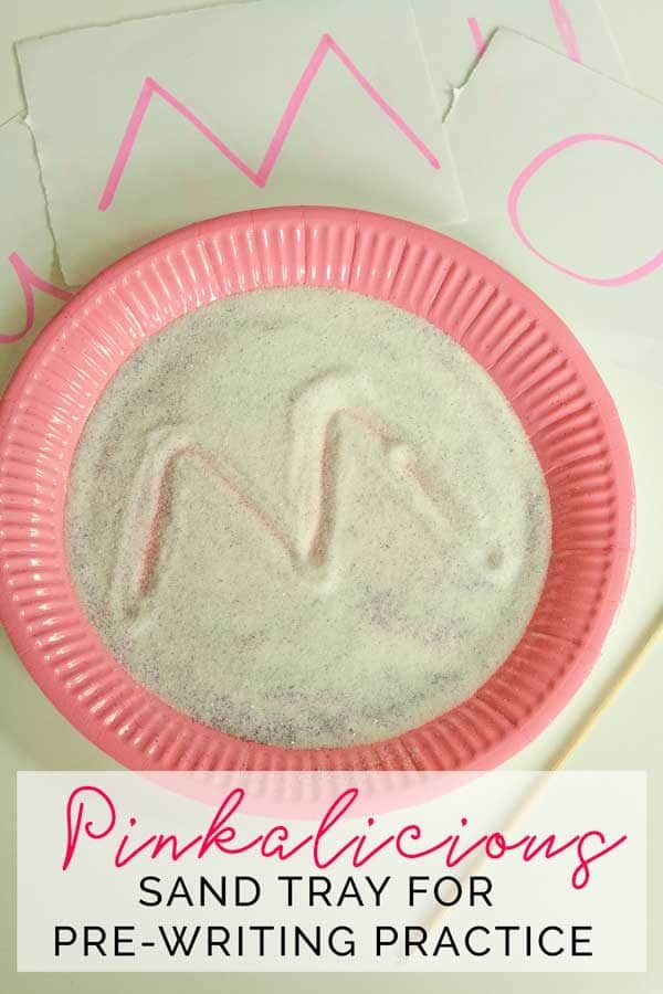 Extension activity for the book Pinkalicious by Victoria and Elizabeth Kann with this Pinkalicious Sand Tray ideal for pre-writing practice in preschool.