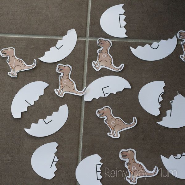 dino baby hatching letter game for preschoolers