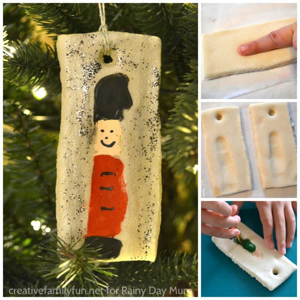 Easy Christmas Craft for kids this Fingerprint Keepsake saltdough nutcracker ornament is the perfect addition to your Christmas Tree this year