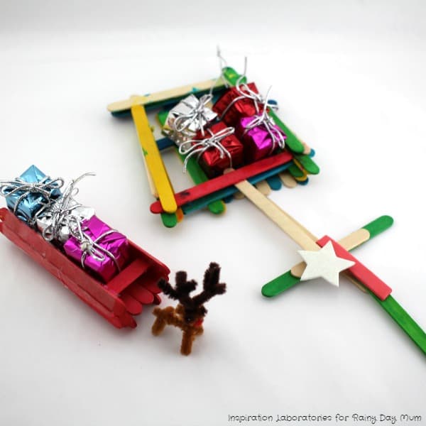 Christmas Sleigh Building Challenge for kids - can they build a sleigh that will hold all of the present that Santa needs to deliver on Christmas Eve