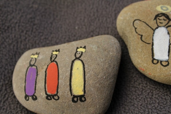 three kinds on a homemade story stone for kids