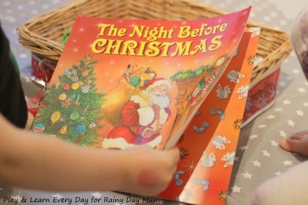 Simple Christmas Story Basket to make and use with young children based on the classic Christmas Storybook Twas the Night Before Christmas