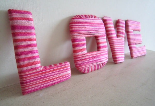 A simple craft to create beautiful DIY Yarn Wrapped Valentines Letters an ideal accessory for the home or great for a Teens bedrooms.