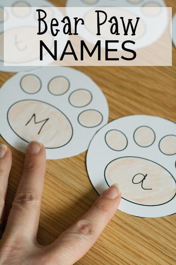 bear paw name game activity for preschoolers